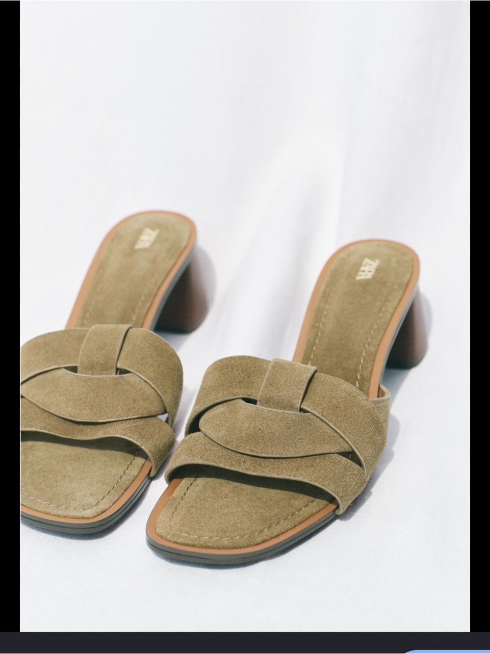 Zara Olive Suede Braided Slide Heels